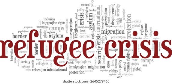 Refugiado Crise palavra nuvem design conceitual isolado no fundo branco.