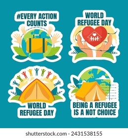 Refugee Day Label Flat Cartoon Hand Drawn Templates Background Illustration