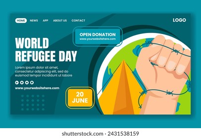 Refugee Day Social Media Landing Page Cartoon Hand Drawn Templates Background Illustration