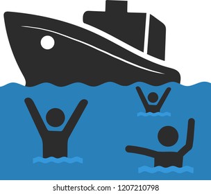 The Refugee Family with Children. Sailing to Europe on the Boat. Land Transition and Life in the Refugee Camp. European Migrant Crisis Concept. Vector Illustration, isolated.