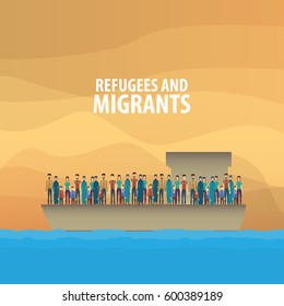 Refugee family. Muslim people. Emigrants. Husband and wife. Civil war in Syria Vector illustration