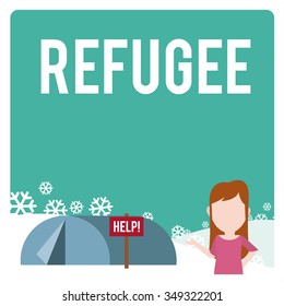 refugee illustration over winter landscape background