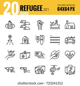 Refugee And Immigration Icon Set 1. Flat Thin Line Icons Design. Vector