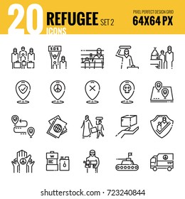 Refugee And Immigration Icon Set 2. Flat Thin Line Icons Design. Vector