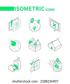 Refugee issues and immigration - modern line isometric icons set with editable stroke. World news, safe countries, restricted area, passport control, tent, provisions, luggage and savings box