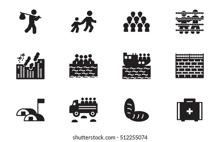 Refugee And Migration Icon Set. Vector.