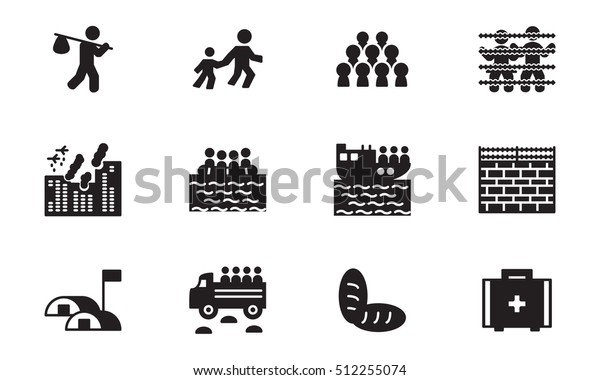 難民と移民のアイコンセット ベクター画像 のベクター画像素材 ロイヤリティフリー