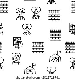 Refugiado De La Colección De Iconos De Problema Set Vector. El Hombre Y La Familia Se Escapan De La Guerra Y El Huracán, Donaciones Y Ayuda Mundiales, Ilustraciones De Contorno Negro