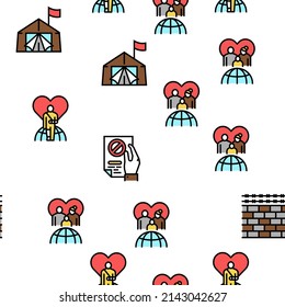 Refugiado De La Colección De Iconos De Problema Set Vector. El Hombre Y La Familia Se Escapan De La Guerra Y El Huracán, Donaciones Y Ayuda Mundiales, Ilustraciones De Contorno Negro