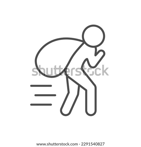 Refugee with sack line icon isolated on white