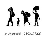 Refugee silhouette vectors and illustrations for world refugee day.	