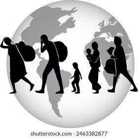 Refugee silhouette vectors and illustrations for world refugee day.