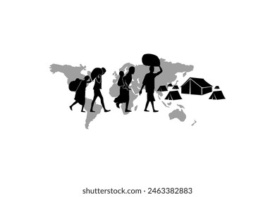 Vectores e ilustraciones de la silueta de los refugiados para el día mundial de los refugiados.