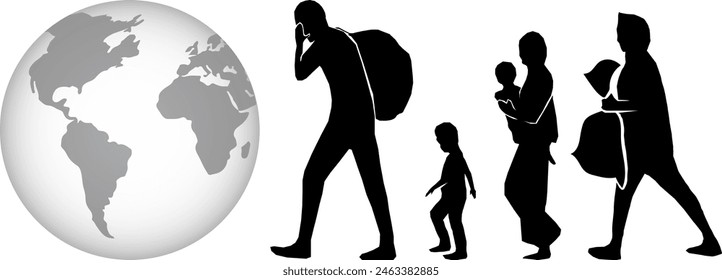 Refugee silhouette vectors and illustrations for world refugee day.