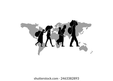 Refugee silhouette vectors and illustrations for world refugee day.