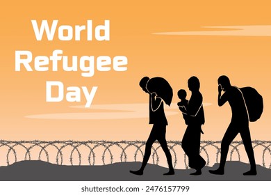 Vectores e ilustraciones de la silueta de los refugiados para el día mundial de los refugiados.