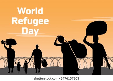 Refugee silhouette vectors and illustrations for world refugee day.