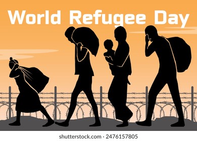 Refugee silhouette vectors and illustrations for world refugee day.