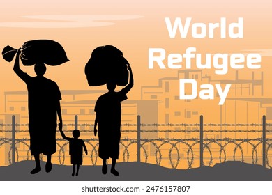 Refugee silhouette vectors and illustrations for world refugee day.