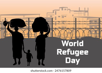 Refugee silhouette vectors and illustrations for world refugee day.