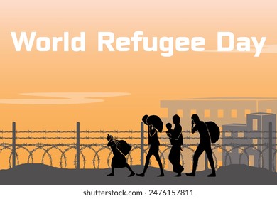 Vectores e ilustraciones de la silueta de los refugiados para el día mundial de los refugiados.