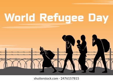 Refugee silhouette vectors and illustrations for world refugee day.