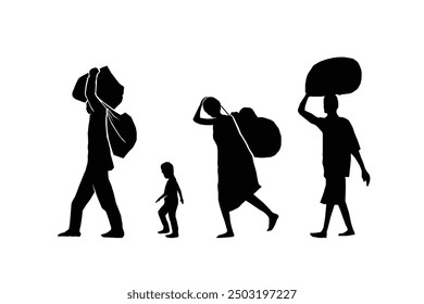 Refugee silhouette vectors and illustrations for world refugee day.	