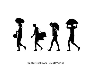 Refugee silhouette vectors and illustrations for world refugee day.	