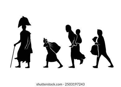 Refugee silhouette vectors and illustrations for world refugee day.	