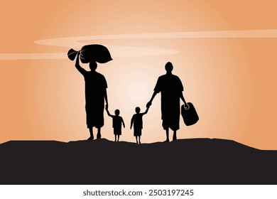 Refugee silhouette vectors and illustrations for world refugee day.	