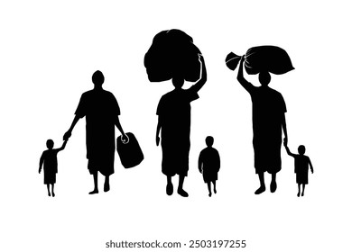 Refugee silhouette vectors and illustrations for world refugee day.	