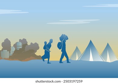 Refugee silhouette vectors and illustrations for world refugee day.	