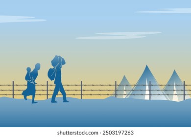 Refugee silhouette vectors and illustrations for world refugee day.	