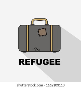 Refugee. Well worn Suitcase. Refugee problem. Bag icon. Stock vector illustration