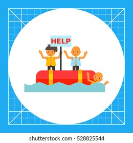 Refugees in Boat Asking for Help Icon