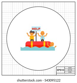 Refugees in Boat Asking for Help Icon