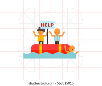 Refugees in Boat Asking for Help Icon