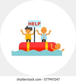Refugees in Boat Asking for Help Icon
