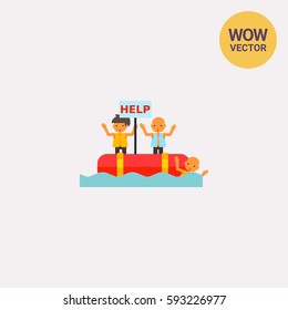 Refugees in Boat Asking for Help Icon
