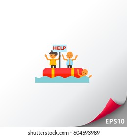 Refugees in Boat Asking for Help Icon