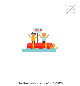Refugees in Boat Asking for Help Icon