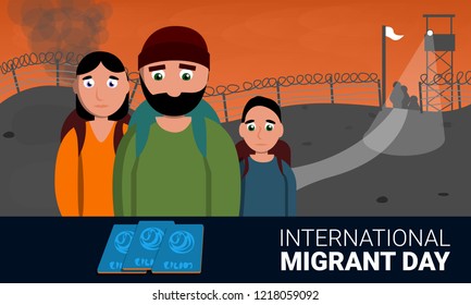 Refugees concept banner. Cartoon illustration of refugees vector concept banner for any web design