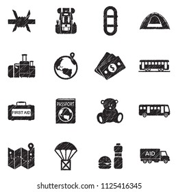 Refugees Icons. Black Scribble Design. Vector Illustration.
