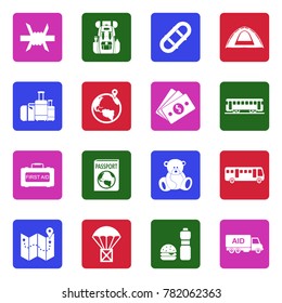 Refugees Icons. White Flat Design In Square. Vector Illustration. 