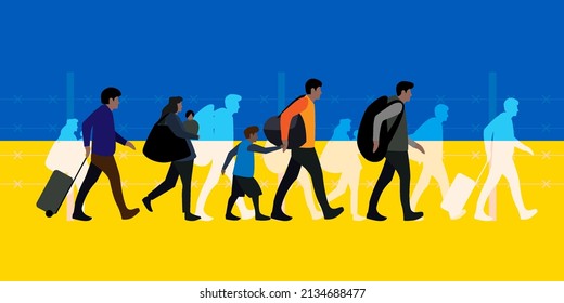 Refugees and immigrants concept, Ukraine flag, vector Illustration