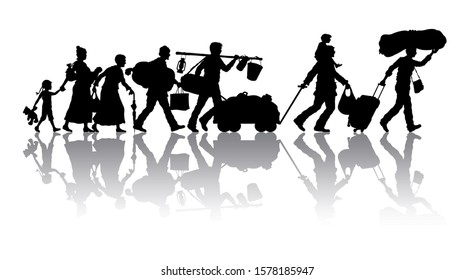 Refugees silhouette. The silhouette objects, shadows and background are in different layers. 