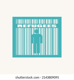 Refugees word and human icon in barcode