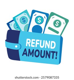 Refund amount in wallet, flat style sticker 