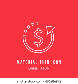 Refund Bright red material designed line thin flat icon / logo