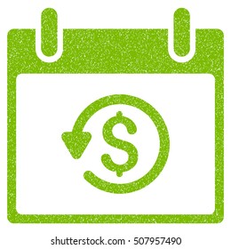 Refund Calendar Day grainy textured icon for overlay watermark stamps. Flat symbol with dust texture. Dotted vector eco green ink rubber seal stamp with grunge design on a white background.